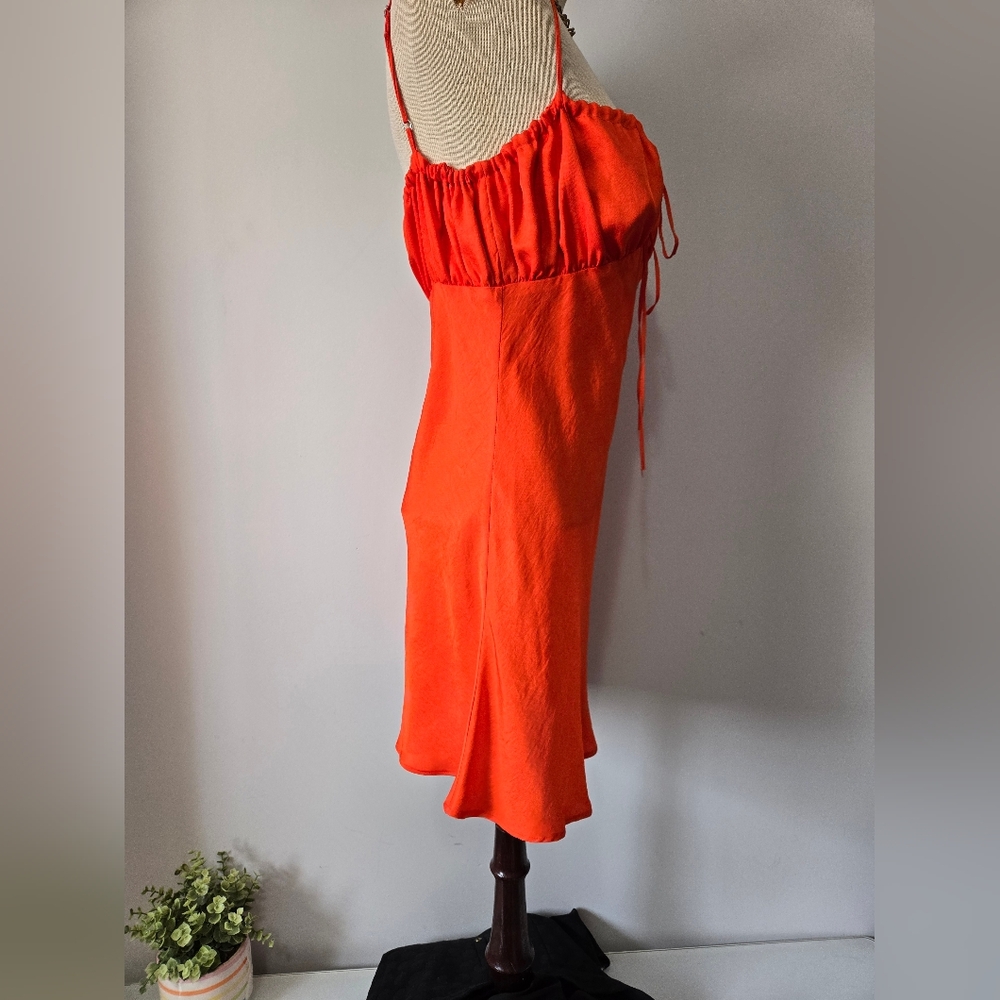 CIAO LUCIA Vibrant Orange Sleeveless Y2K Satin Sara Slip Dress. Size Medium - Picture 4 of 10